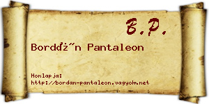 Bordán Pantaleon névjegykártya